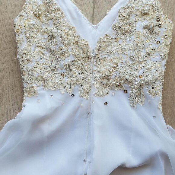 Antonio Miami Vintage 90s Beaded White Sleeveless A Line Midi Dress - Picture 6 of 8